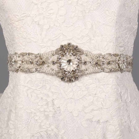Justina Atelier Diamond White Embellished Beaded Bridal Wedding Dress Sash Belt